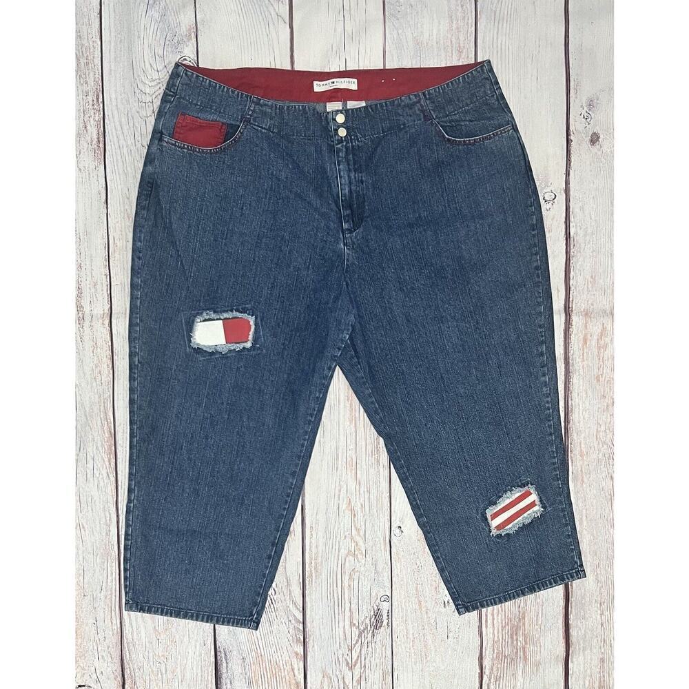 Tommy Hilfiger Women’s Vintage Jeans Size 22 Cropped Denim Patchwork Patriotic